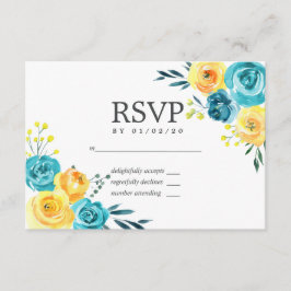Turquesa e RSVP de Casamento Floral Amarelo