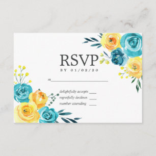 Turquesa e RSVP de Casamento Floral Amarelo