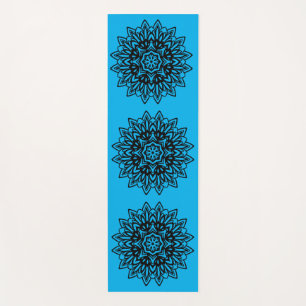 Turquesa e tapete preto de yoga mandala