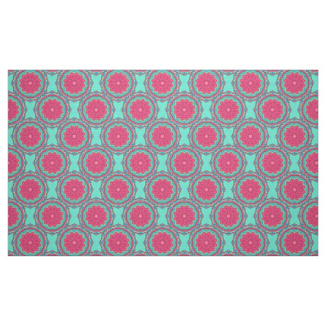 Turquesa e tecido cor-de-rosa do teste padrão do (Fat Quarter)