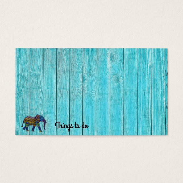 Turquesa Faux Wood Mosaic Elephant Nota (Frente)