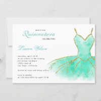Turquesa Glitter Gown Quinceanera Convite