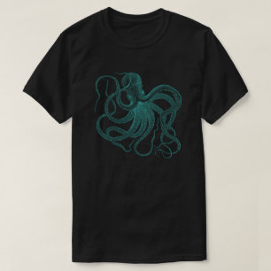 Turquesa Octopus Vintage Ilustração T-Shirt