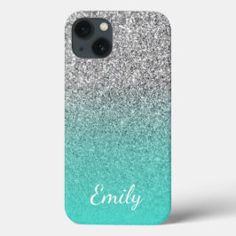 Turquesa Personalizada e Glitter Ombre Prata