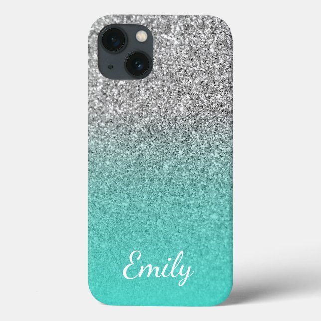 Turquesa Personalizada e Glitter Ombre Prata (Verso)