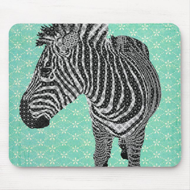 Turquesa retro Mousepad da zebra (Frente)