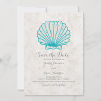 Turquesa Rustic Seashell Salve o Convite de Data