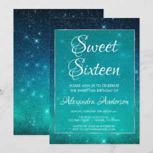 Turquesa Sparkle Sky Sweet 16 Aniversário Convite