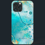 Turquesa Tropical do Mar de Abstrato de Aquarela<br><div class="desc">A moderna capa de telefone do tema costeiro apresenta uma cor d'água "debaixo do mar" na turquesa tropical e na areia dourada. Você pode personalizá-lo com um nome ou iniciais.</div>