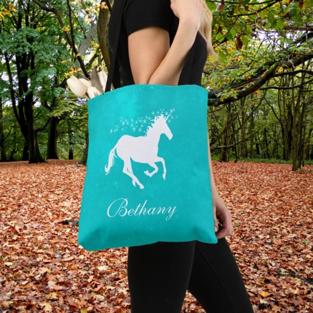 Turquesa Unicorn Personalizado Tote Bag (Turquoise Unicorn Personalized Tote Bag)