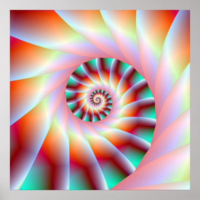 Turquesa Vermelha e Etapas Espirais Rosa Poster (Frente)