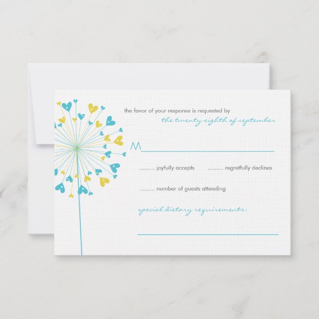 Turquesa Yellow Dandelions Adora Cartão RSVP De Ca (Frente)