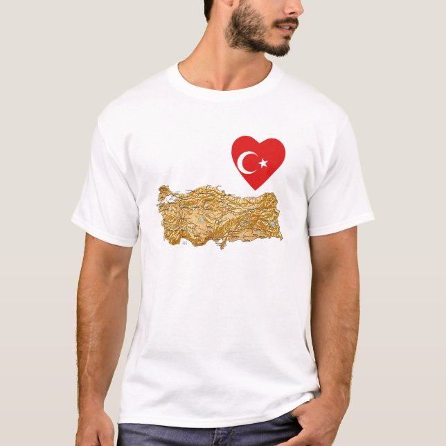 Turquia Flag Heart and Map T-Shirt (Frente)