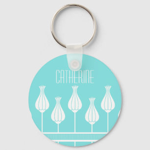 Turquoise Art Deco Floral Chaveiro