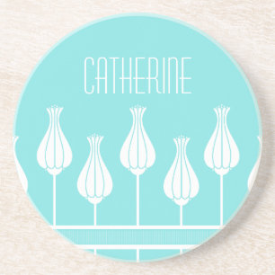 Turquoise Art Deco Porta copos Floral