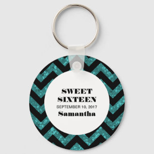 Turquoise Chevron Glitter Sweet 16 Chaveiro