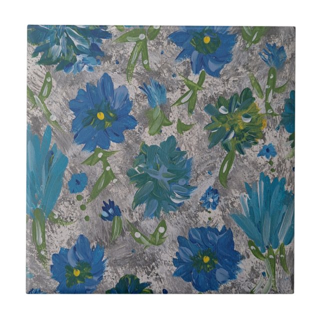 Turquoise Daisy Floral Cerâmica Azulejo (Frente)