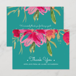 Turquoise Fuchsia Floral Obrigado Cartão De Casame