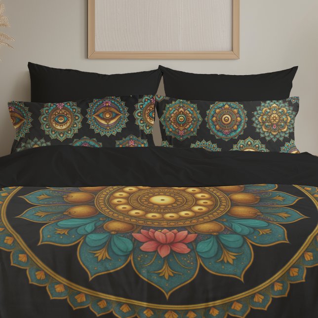 Turquoise Lotus Mandala - Reversible Black Boho (Criador carregado)