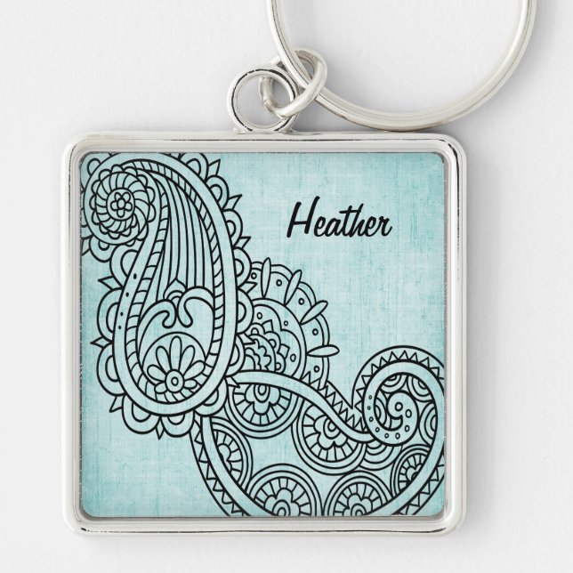 Turquoise Mehndi Motif Chaveiro (Frente)