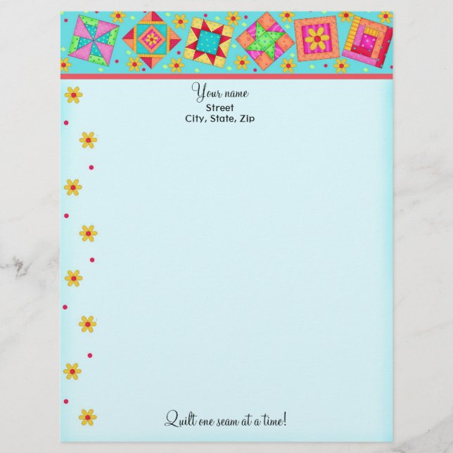 Turquoise Quilt Bloqueia Papel de carta Letterhead (Frente)