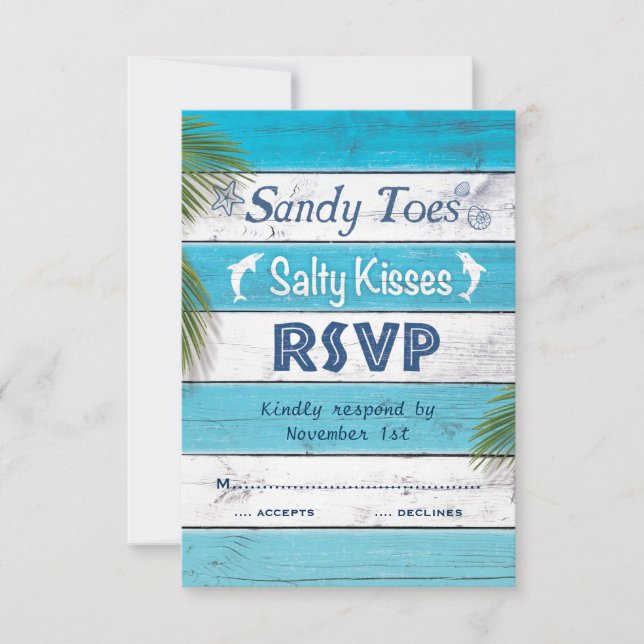 Turquoise Sandy Toes Salty Kisses RSVP (Frente)