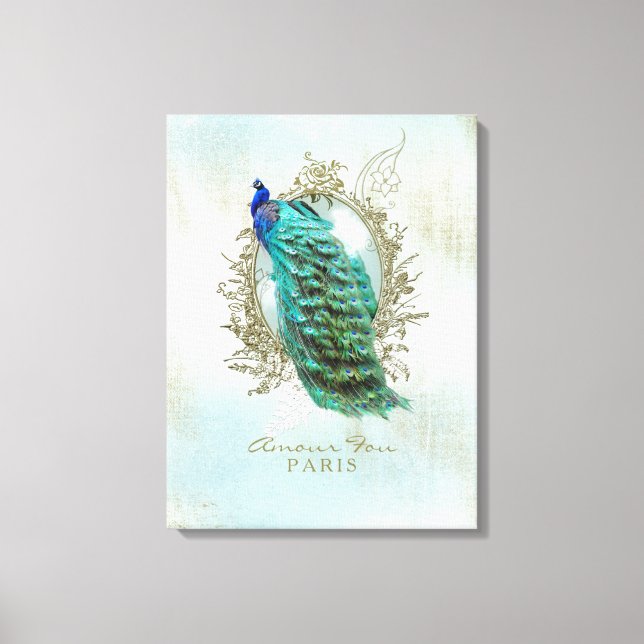 Turquoise Shabby Peacock - Canvas (Frente)
