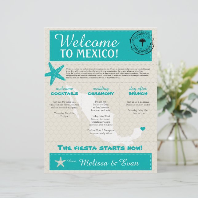 Turquoise Starfish Cancun México Carta de Boas-vin (Em pé/Frente)