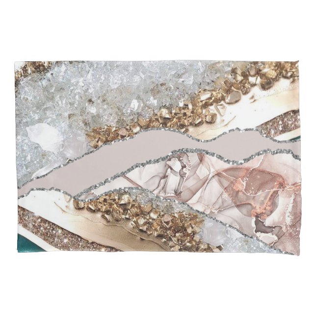 Turquoise Teal Agate Glitter Dourado (Frente)