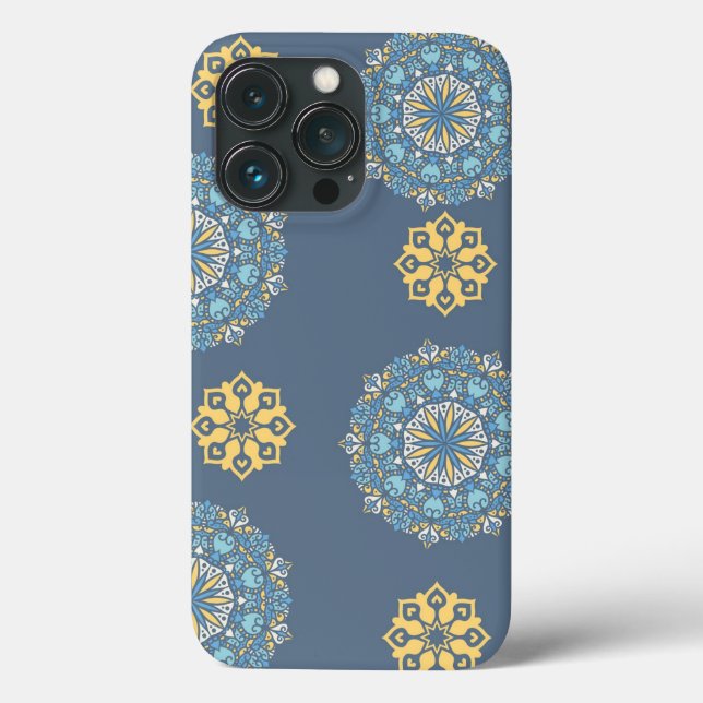 Turquoise Teal Blue e Mandala amarelo Padrão de ar (Verso)