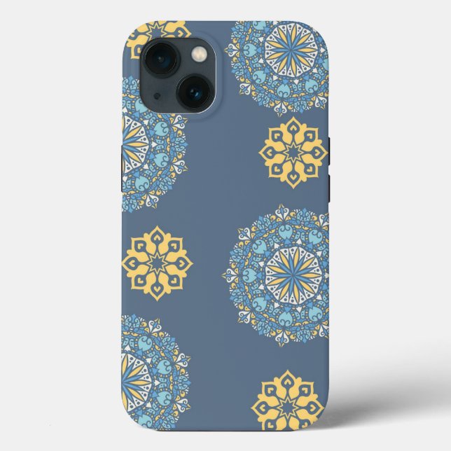 Turquoise Teal Blue e Mandala amarelo Padrão de ar (Verso)