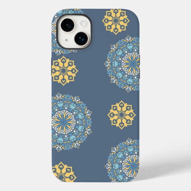 Turquoise Teal Blue e Mandala amarelo Padrão de ar (Verso)