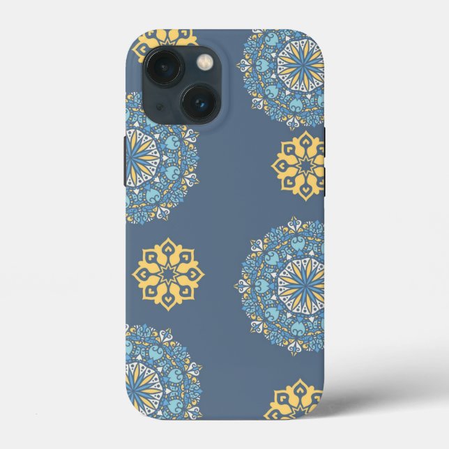 Turquoise Teal Blue e Mandala amarelo Padrão de ar (Verso)
