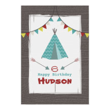 Turquoise Tipi Camping Birthday Poster