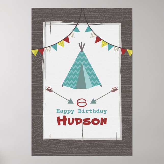 Turquoise Tipi Camping Birthday Poster (Frente)