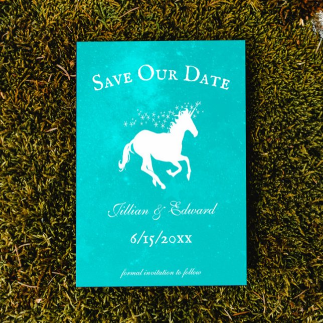 Turquoise Unicorn Salve O Anúncio De Data (Turquoise Unicorn Save the Date Wedding Announcement)