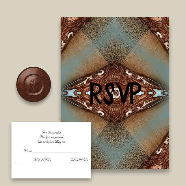Turquoise Western Motif Wedding RSVP (Criador carregado)