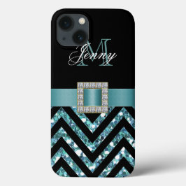 TURQUOISMO NEGRO CHEVRON GLITTER GIRLY