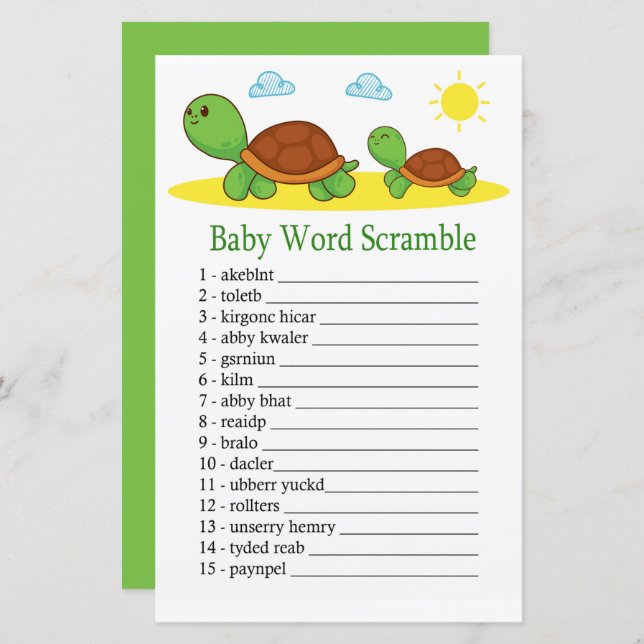 Turtle Baby word scramble game (Frente/Verso)