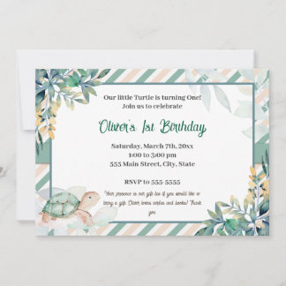 Turtle boy convite de aniversário doce aquarela
