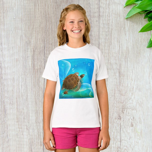 Turtle Nadando Meninas T-Shirt (Criador carregado)