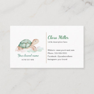 Turtle watercolor cartão de visita verde gold