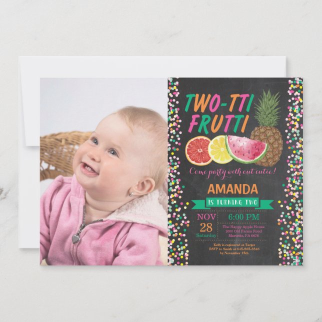 Tutti Frutti Convite de aniversário segundo Bday (Frente)