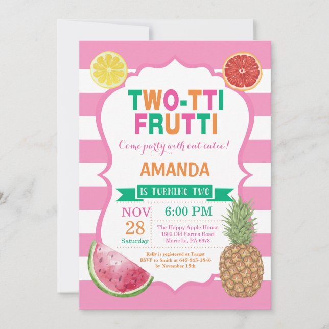 Tutti Frutti Convite de aniversário segundo Bday (Frente)