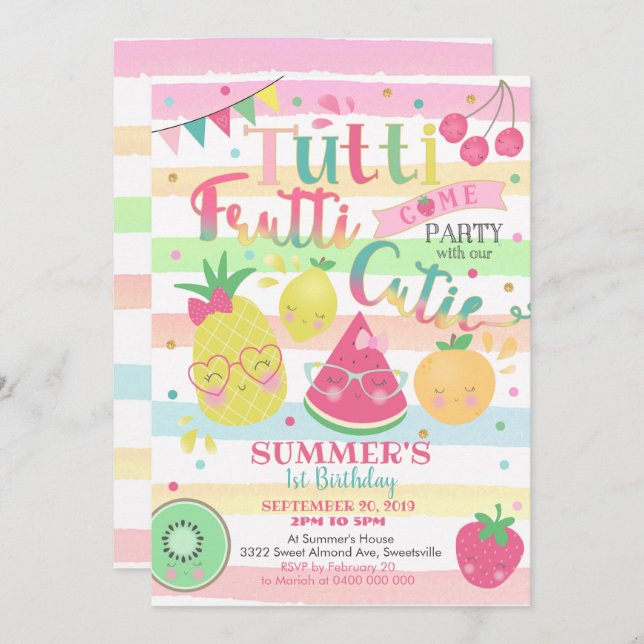 Tutti Frutti Convite de festas - Convite Fruta (Frente/Verso)
