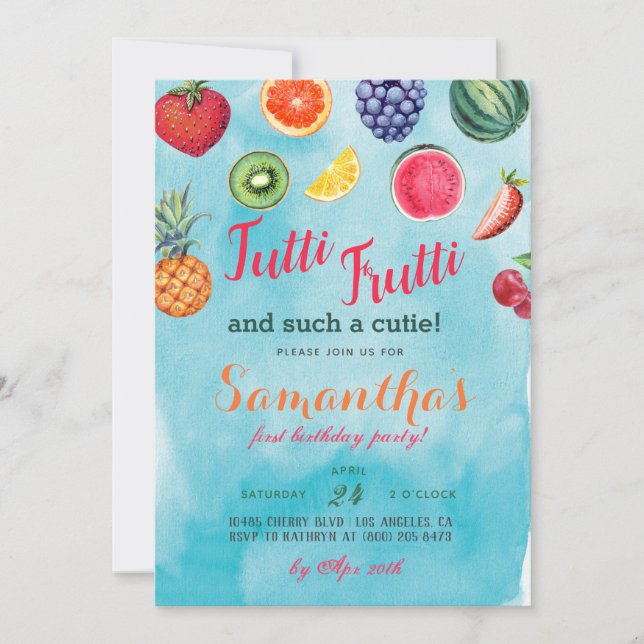 Tutti Frutti Fruta Convite de Aniversário (Frente)
