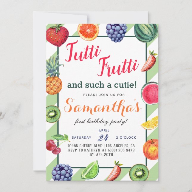 Tutti Frutti Fruta Convite de Aniversário (Frente)