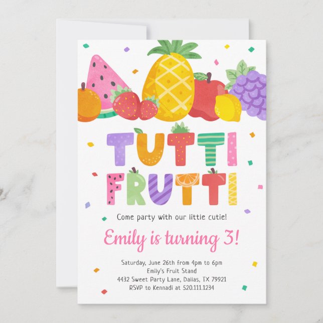 Tutti Frutti Frutas Convite de Aniversário (Frente)