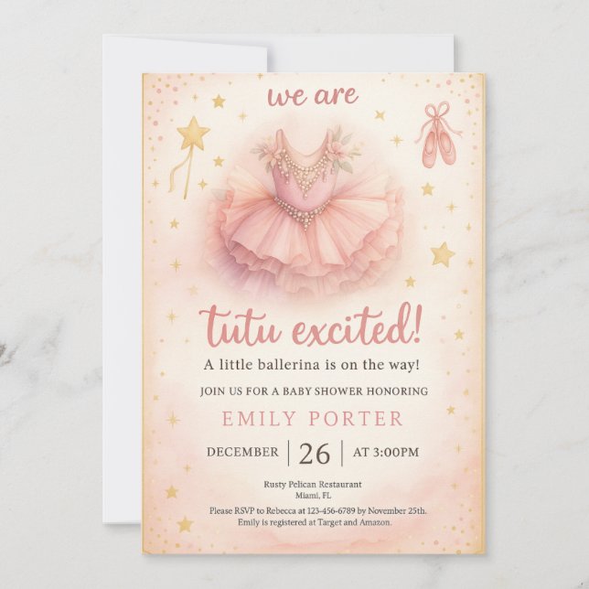 Tutu Excited Ballerina Baby Shower Invitation (Frente)