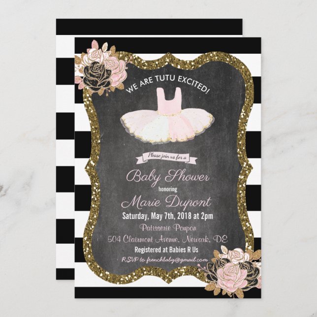 Tutu Excitou Convite Ao Chá de fraldas Tutu (Frente/Verso)